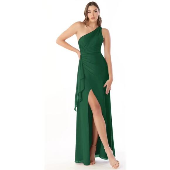 Azazie Green One Shoulder Dress - Picture 1 of 14